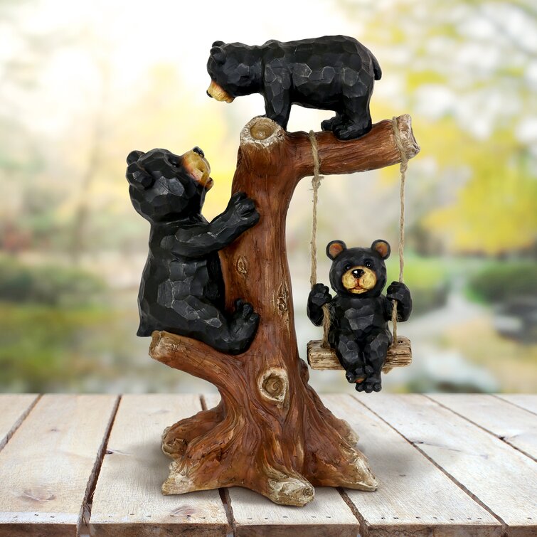 Exhart Hand Painted Bear Family Tree Garden Statuary, 14 Inch